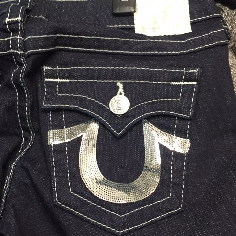True Religion Vintage Original Sequin LogoEmbellished DarkBlueJeans - Picture 2 of 4